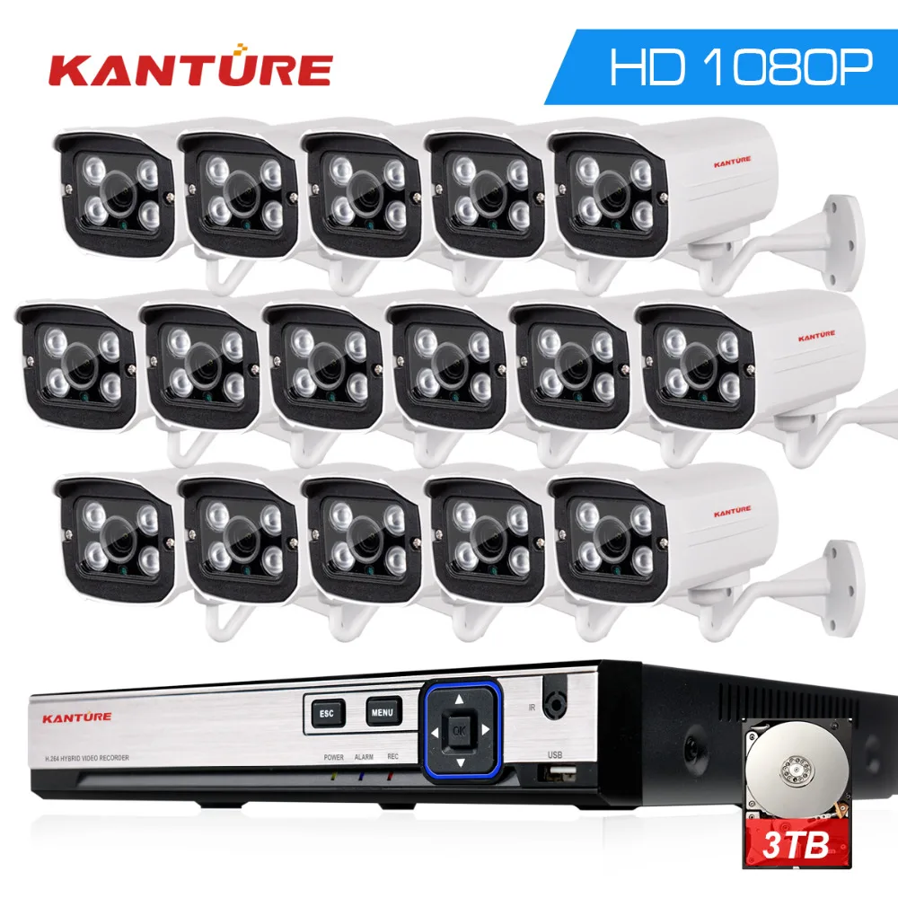 KANTURE 16ch AHD HDMI 1080P dvr система 16 * 1080p 2Mp 3000tvl наружная камера видеонаблюдения комплект