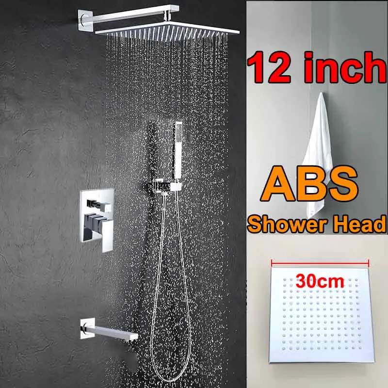 12 inch ABS Head Настенный светодиодный Светодиодный душевой набор, смесители, квадратная хромированная насадка для душа, кран с ручным распылителем для душа, смеситель - Цвет: 12 inch ABS Head