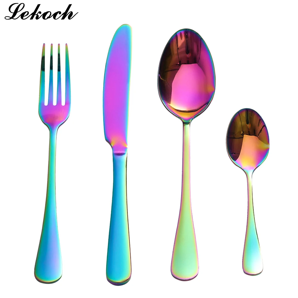 Lekoch 4 шт./компл. набор столовых приборов из нержавеющей стали с радугой набор столовых приборов в западном стиле набор столовой посуды, столовых приборов Рождественский подарок