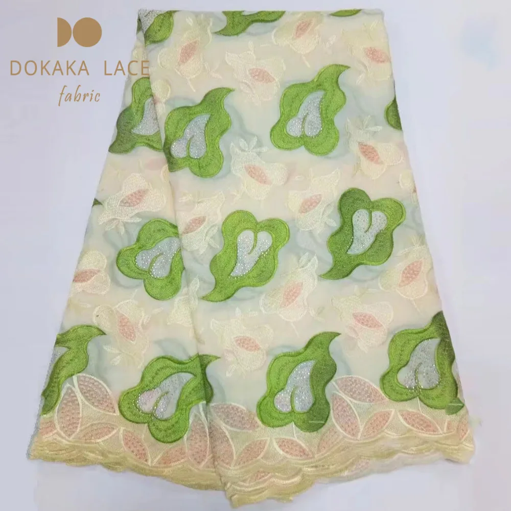 Кружевная ткань из хлопка со стразами Африканская кружевная небесно голубого