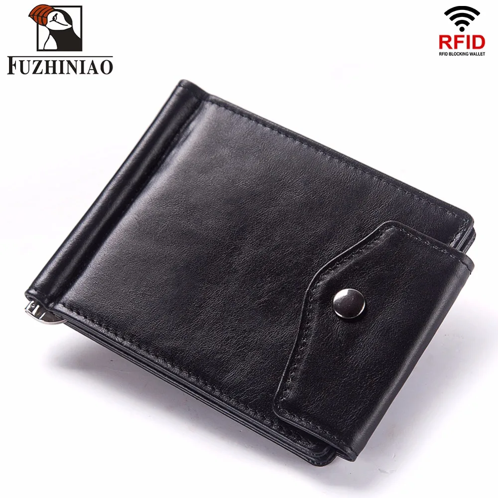 FUZHINIAO 100% натуральная кожа Rfid зажим для денег Двойные мужской кошелек бумажник