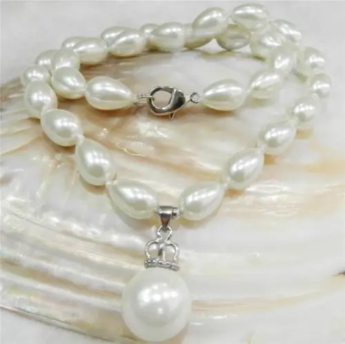 Серьги подвески с искусственным жемчугом Akoya 9 х13 мм|pearl necklace|shell pearlearrings necklace |