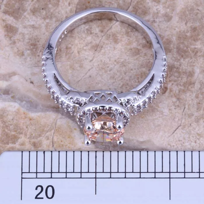 Шампанское Morganite белый cz 925 Серебряное кольцо Размеры 5/6/7/8/9/9.5 /10/11/12 s0446 |