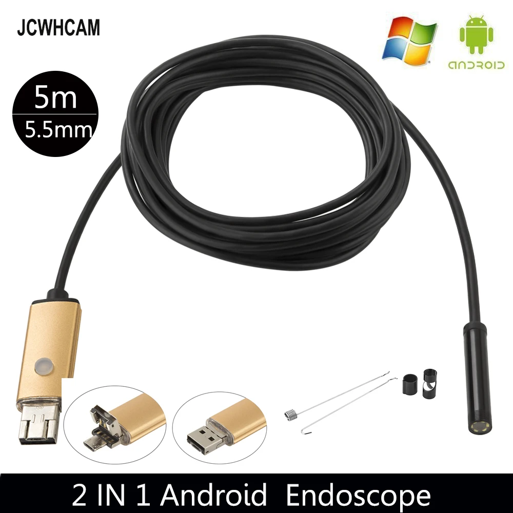 JCWHCAM Mini Camera мобильный телефон Mirco Usb эндоскоп USB Android Phone камера 5M HD 480P Инспекционная