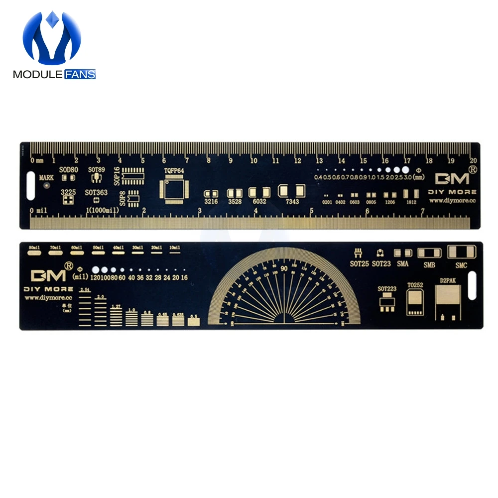1 комплект 15 см 20 см 25 см Многофункциональный PCB линейка, измерительный инструмент резисторный конденсатор микросхема SMD диод, транзистор посылка 180 градусов