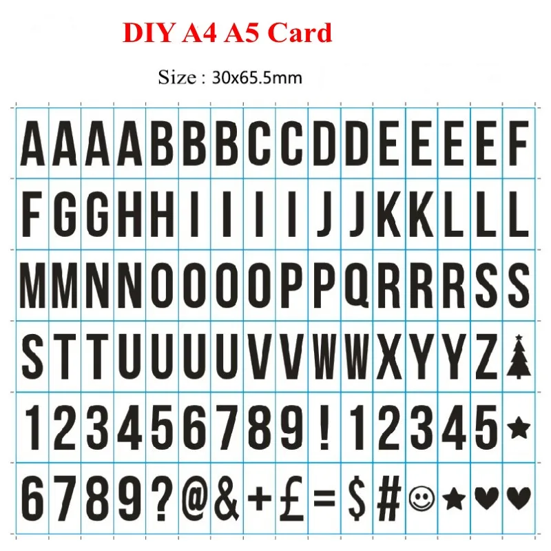 DIY буквы карты А4/А5 светлая коробка черный и цвет символов номера бесплатная