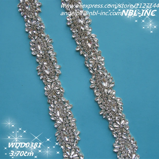 

(10 YARDS) Wholesale bridal beaded silver crystal rhinestone applique trim iron on for wedding evening dress sash WDD0381