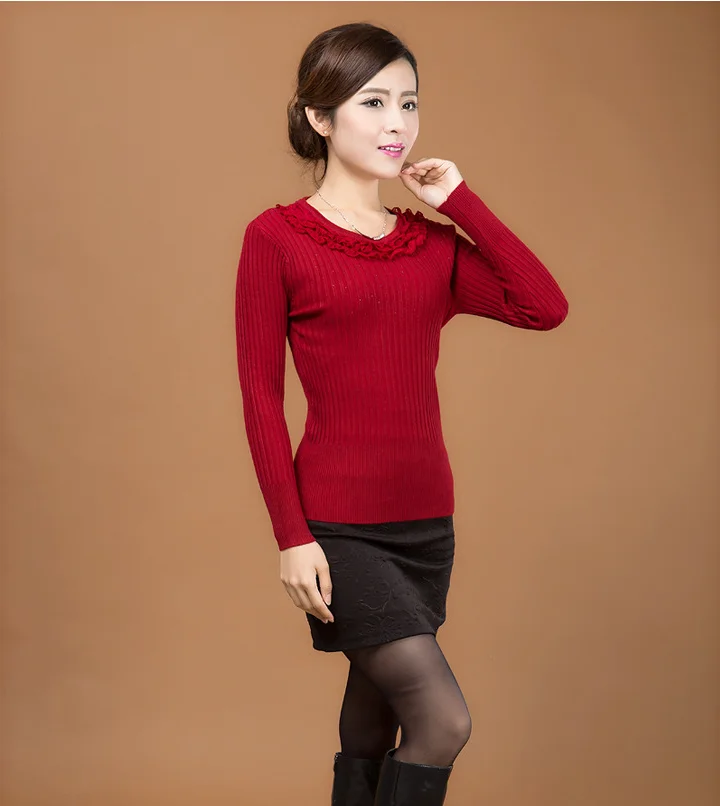 Autumn Winter Pullover Kniting Sweater Women Female Solid Color Slim Elastic Middle-Aged Jumper T332 | Женская одежда