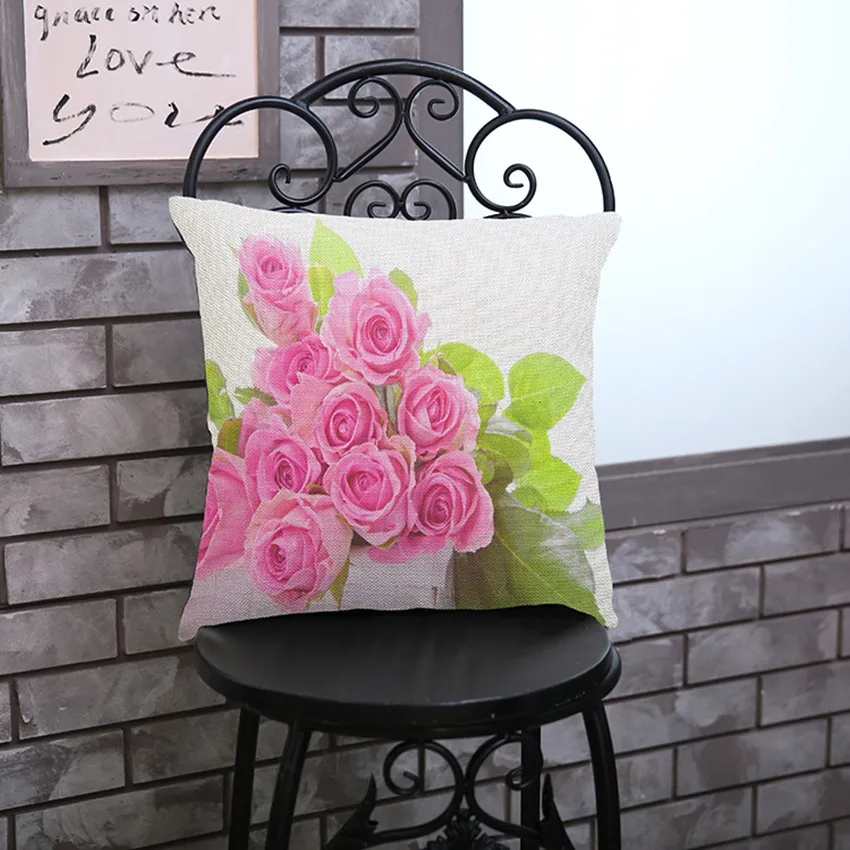 Квадратный чехол для подушки с цветочным рисунком розовые розы водные цвета