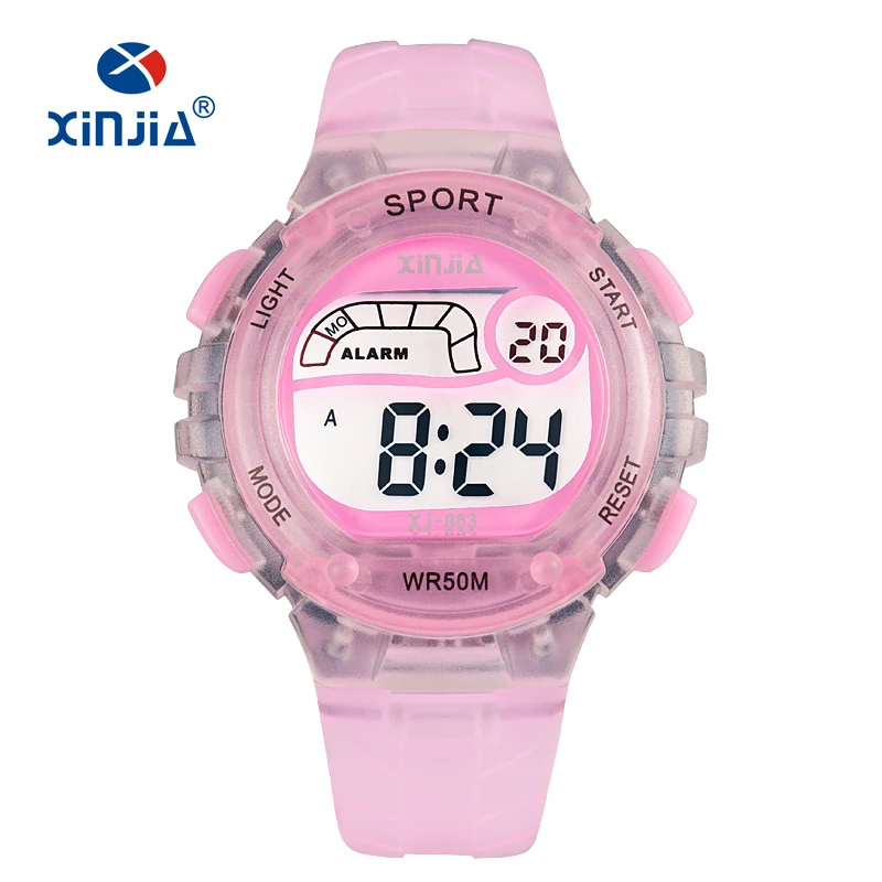 Children watch LED 5 ATM Digital Sports Relojes Mujer Boys girls fashion Kids Cartoon Jelly Waterproof Relogio Feminino - Цвет: 5152 Pink