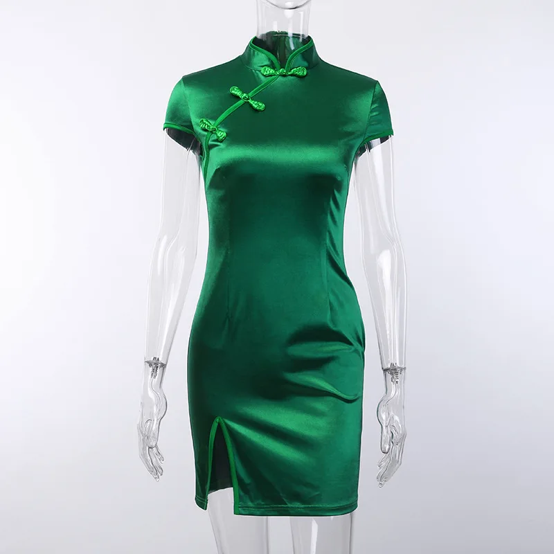Женское атласное платье Shestyle Cheongsam винтажное с воротником стойкой и коротким