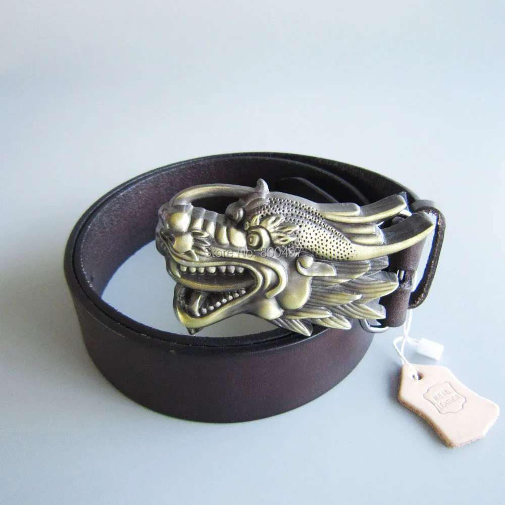

Bronze Plated Dragon Belt Buckle W Dark Coffee Color Genuine Leather Belt Gurtel Boucle de ceinture Free Shipping
