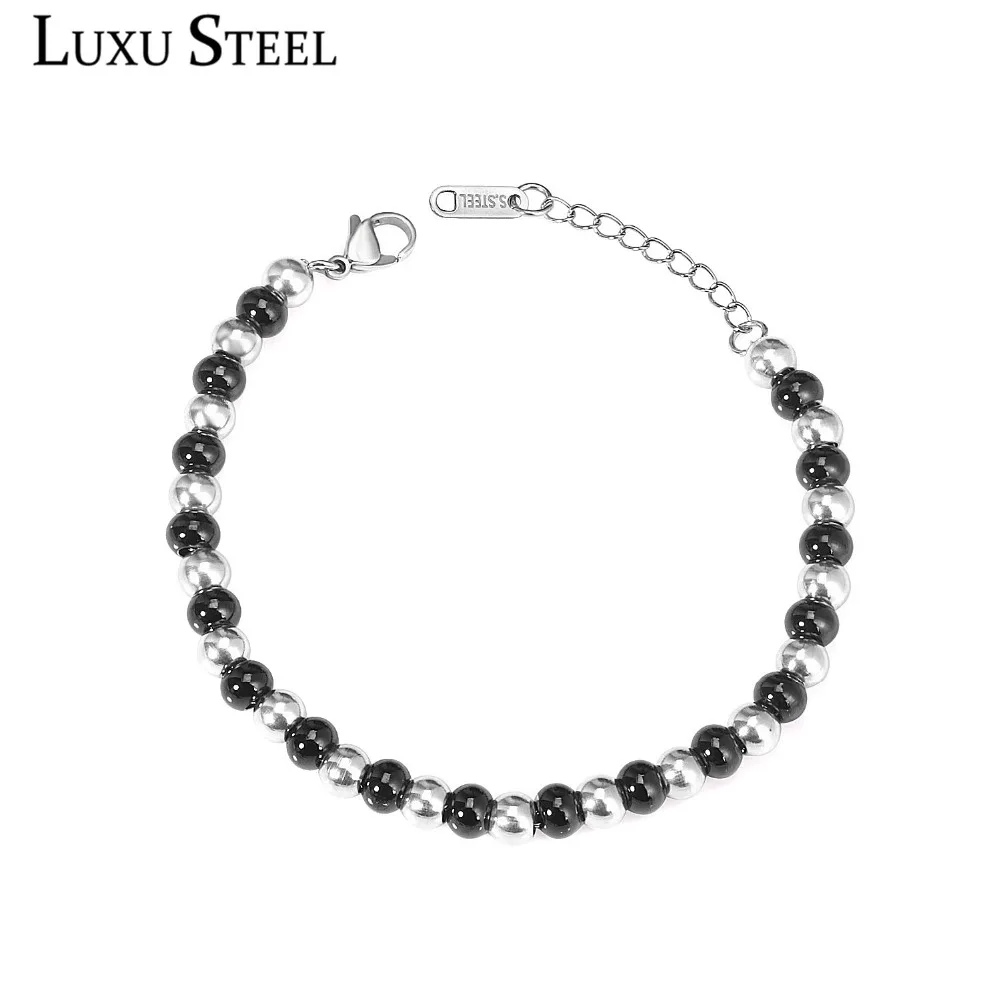 LUXUSTEEL детский браслет смешанный черный цвет круглый шар бисер браслеты Женские