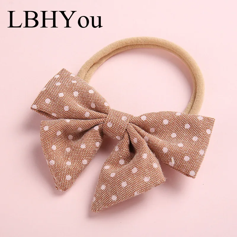 Льняные бантики в горошек 1 шт. нейлоновые повязки на голову один размер подходит
