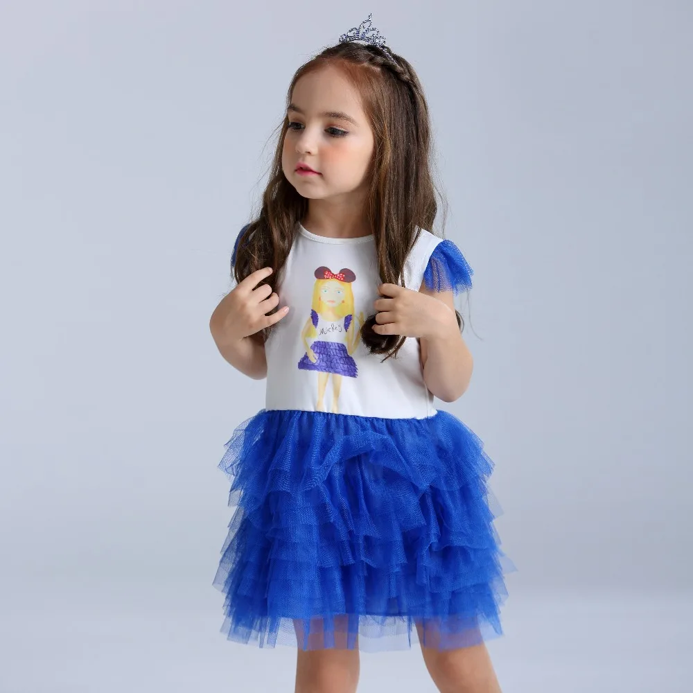 Children TUTU Dresses Baby Girl Clothes Hooyi Royal Blue Layers Girls Pleated Dress 4 5 6 7 8 9 10 Year One-Piece Princess |