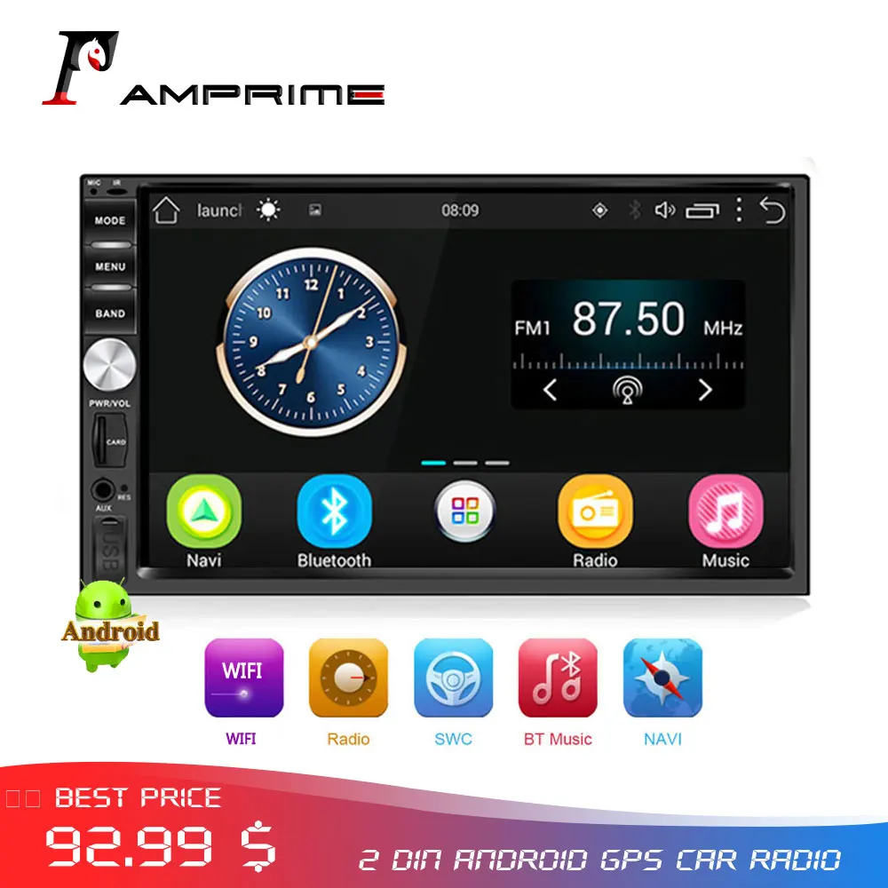 AMPrime Android 2 Din Автомобильный Радио Стерео gps навигация Bluetooth USB SD 2din сенсорный