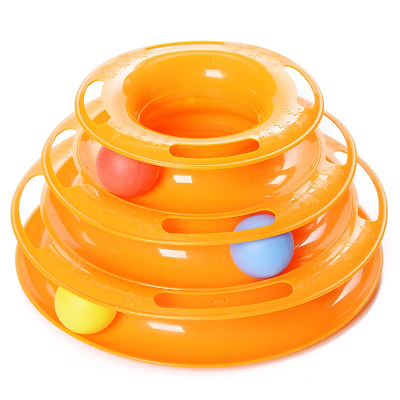 Orange 3 слоя забавные игрушки для котов Сумасшедший диск с шариком анти-скольжения Интерактивная развлекательная тарелка тройной проигрыватель играть диск игрушка для маленьких домашних животных для котенка - Цвет: Orange