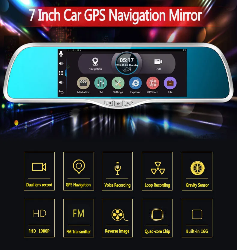 Android GPS навигации 7 дюймов Видеорегистраторы для автомобилей Двойной объектив