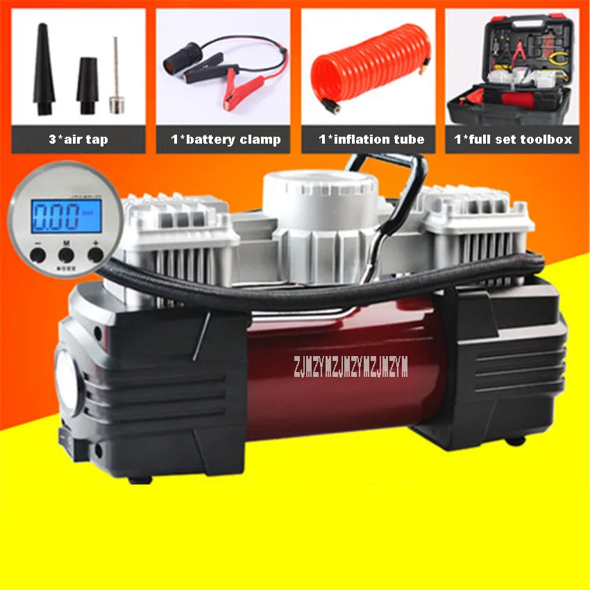 full set toolbox 12 В двухцилиндровый предустановленный воздушный насос 45л/мин воздушный компрессор домашний надувной насос цифровой/механический автомобильный шиномонтажный насос - Напряжение: full set toolbox