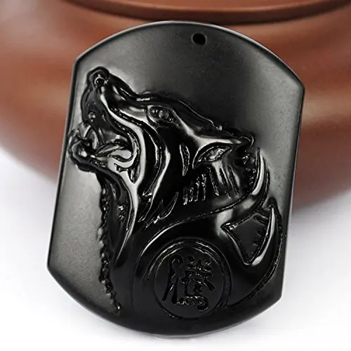 

Pure Hand Carved Natural Obsidian Howling Wolf Head Amulet Necklace Pendant Women Mens Jade Gemstone Jewelry Gift Wholesale