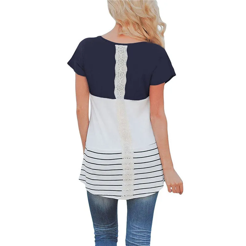 2017 Европейская футболка с коротким рукавом и кружевной спинкой | Женская одежда