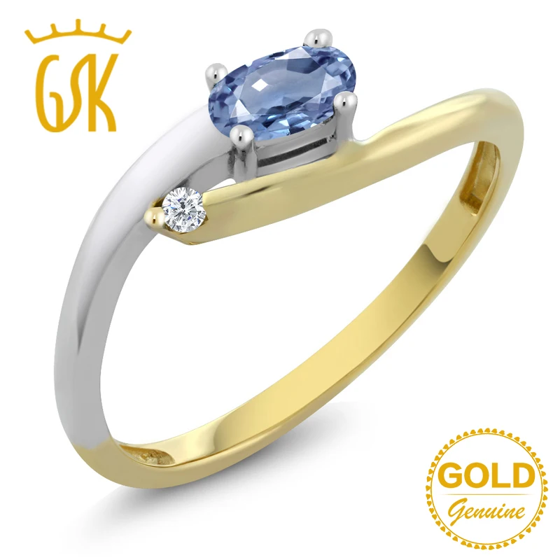 GemStoneKing 0 27 КТ овальной натуральный голубой сапфир с Diamond Accent кольцо 10 К