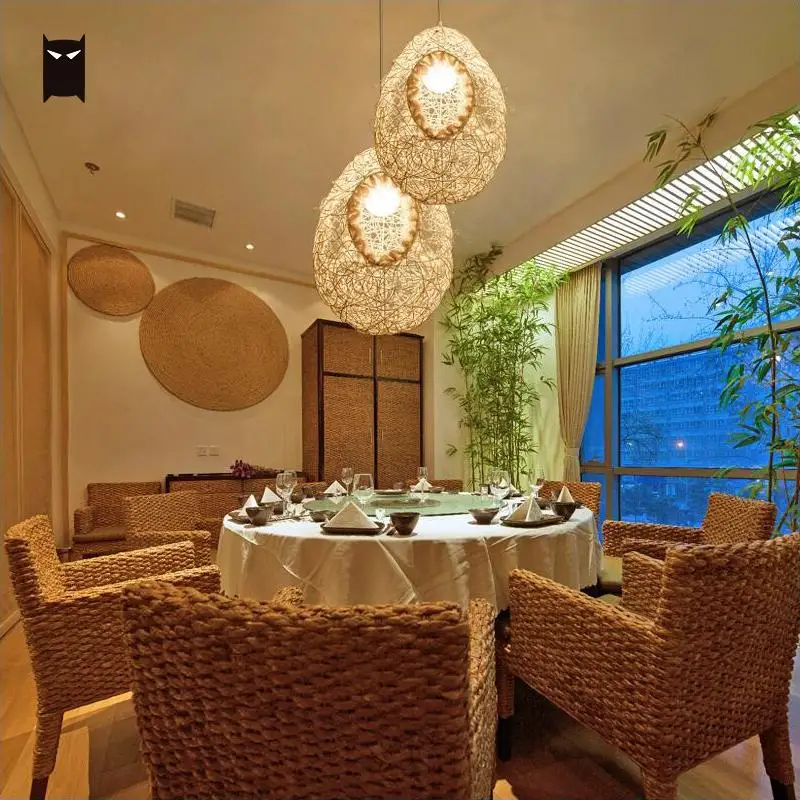 Плетеная Подвесная лампа в виде яиц из ротанга скандинавский светильник