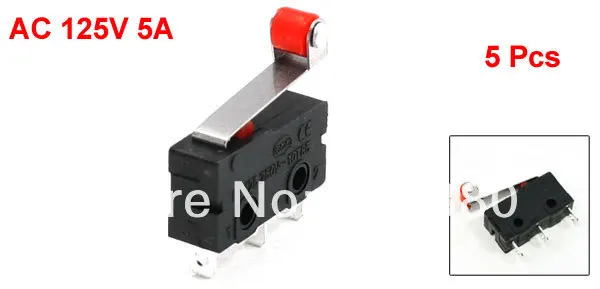 5 Pcs / Lot x AC 125V 5A 3 Pin Roller Hinge Lever Arm Miniature Micro Switch E-Switch SPDT 1 NO 1 NC