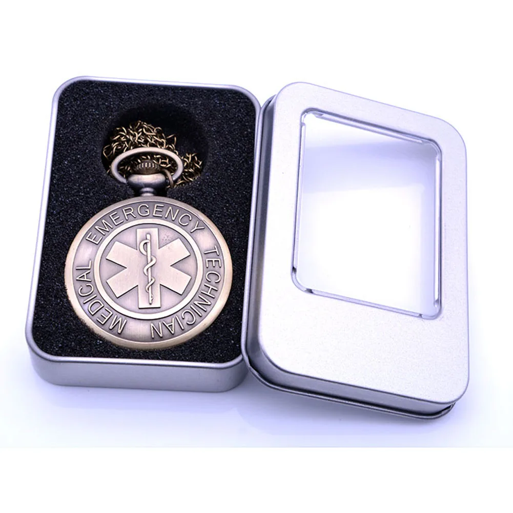 Watch with box Новые горячие антикварные медицинские аварийные техник Мужские кварцевые карманные часы Аналоговые в виде кулона ожерелье цепь женские relogio de bolso Box - Цвет: Watch with box