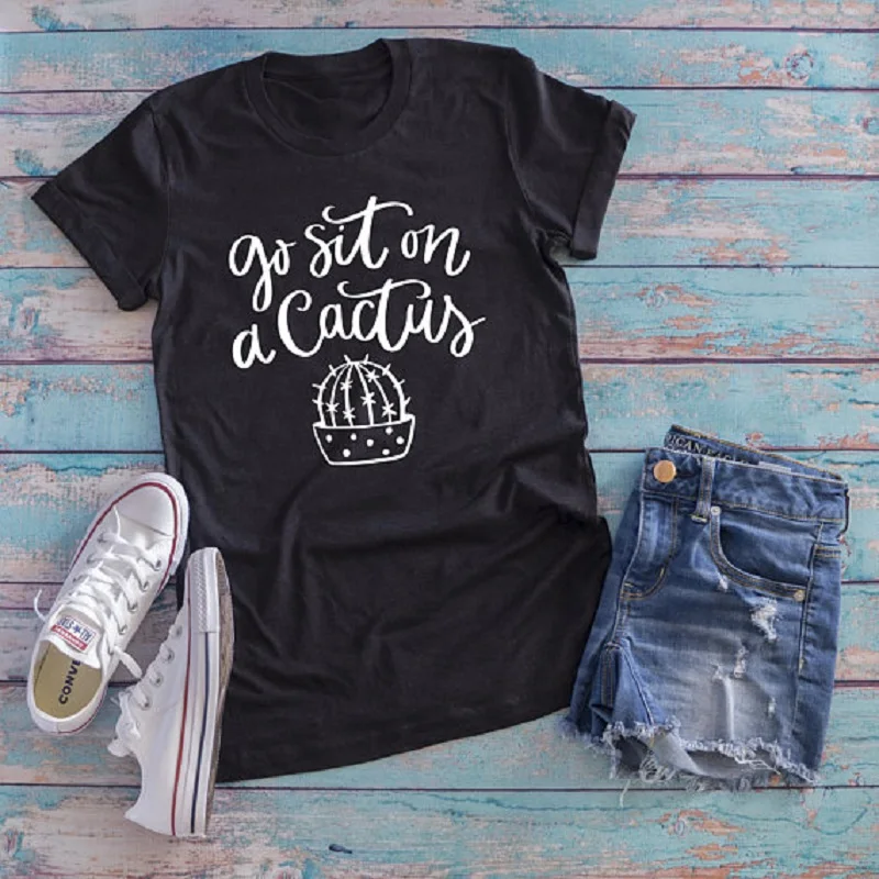 2018 Горячая Распродажа милые женские футболки с принтом кактуса летние хлопковые