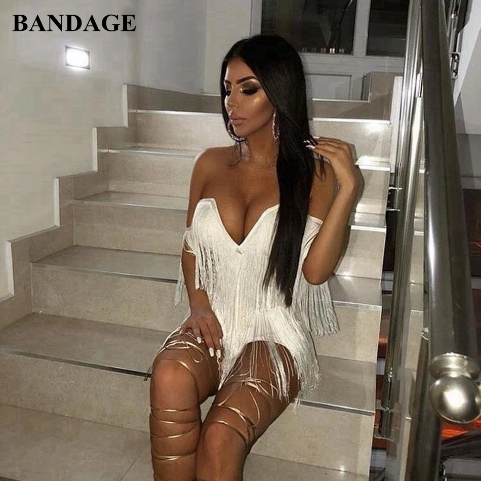 Женское облегающее платье с кисточками летнее пикантное мини без рукавов