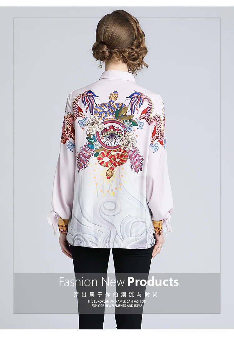2019 Women Autumn Casual Cartoon Shirts Eyes Vintage Printing Long Sleeve Turn Down Collar Slim Elegant Blouse Top Female |