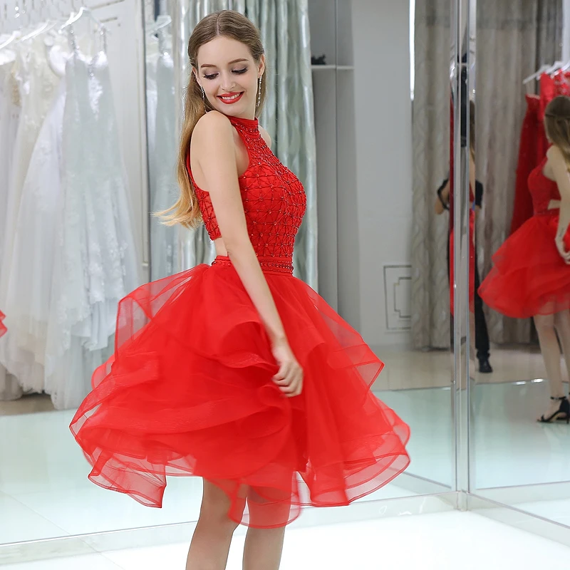 Женское платье без рукавов Forevergracedress красное с открытой спиной и бисером для