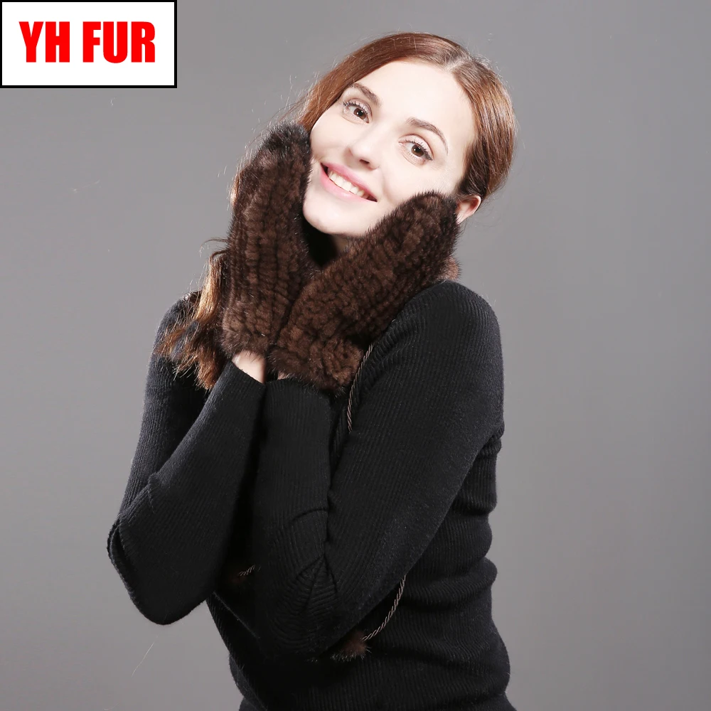 Брендовые роскошные женские перчатки из натурального меха норки ручной работы