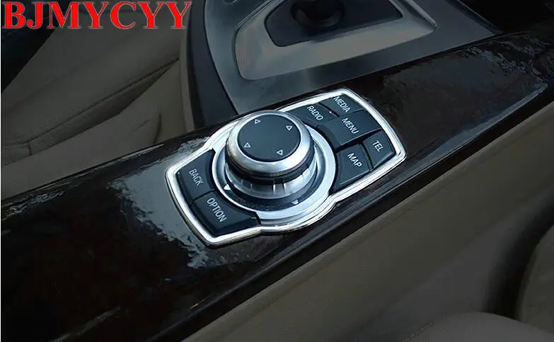 BJMYCYY Car Multimedia Box Button Decoration Frame Cover Stickers Brand For BMW 1/3/5/7 Series E70 E71 E46 E90 Auto Accessories |