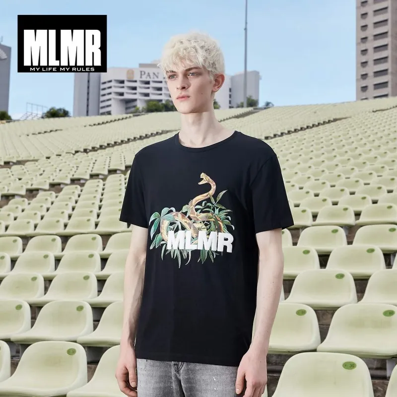 MLMR Мужская 100% хлопковая футболка с коротким рукавом и контрастным принтом