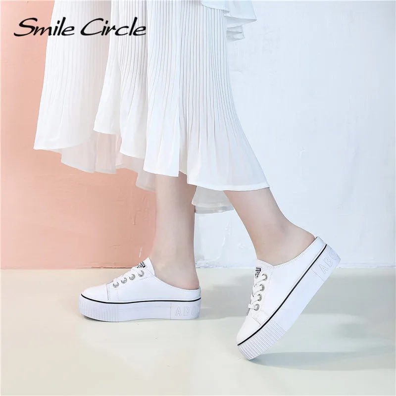 Smile circle/2019 г. весенне летние белые туфли на плоской платформе женская модная