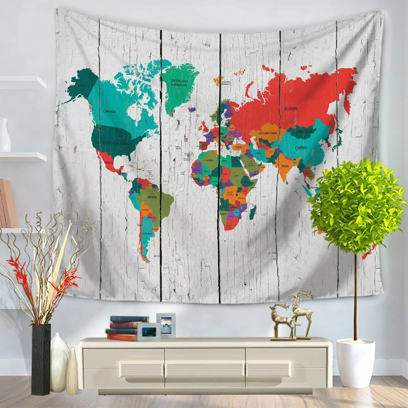 Винтажный настенный гобелен с картой мира покрывало для гостиной декоративные