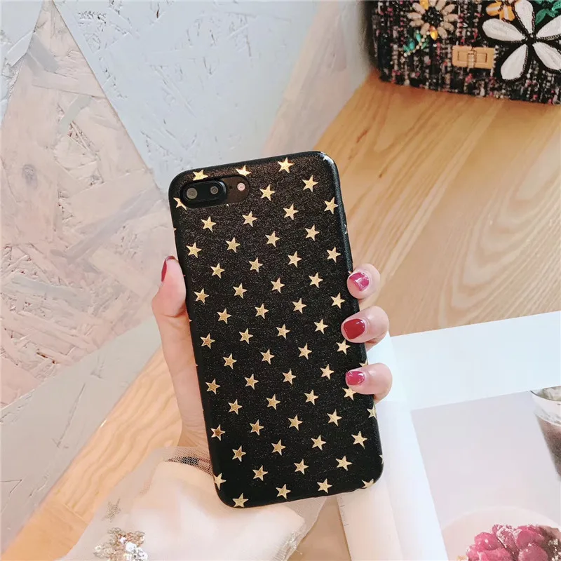 Чехол для телефона Gimfun из искусственной кожи с узором в виде звезд для Iphone 7, 7 plus, 6, 6 S, 6 plus, 8 X, простой Блестящий Мягкий ТПУ чехол-накладка - Цвет: Черный