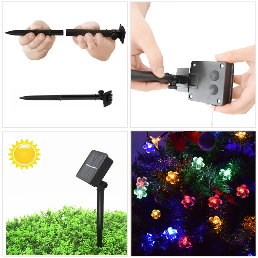 Гирлянда 50LED строки солнечный светильник s из цветков персикового дерева