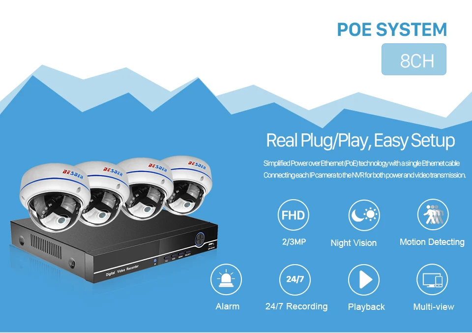Besder 8CH 4MP POE NVR CCTV система безопасности 4 шт. 4MP 2MP аудио запись ip-камера Антивандальный ИК P2P комплект видеонаблюдения Аудио