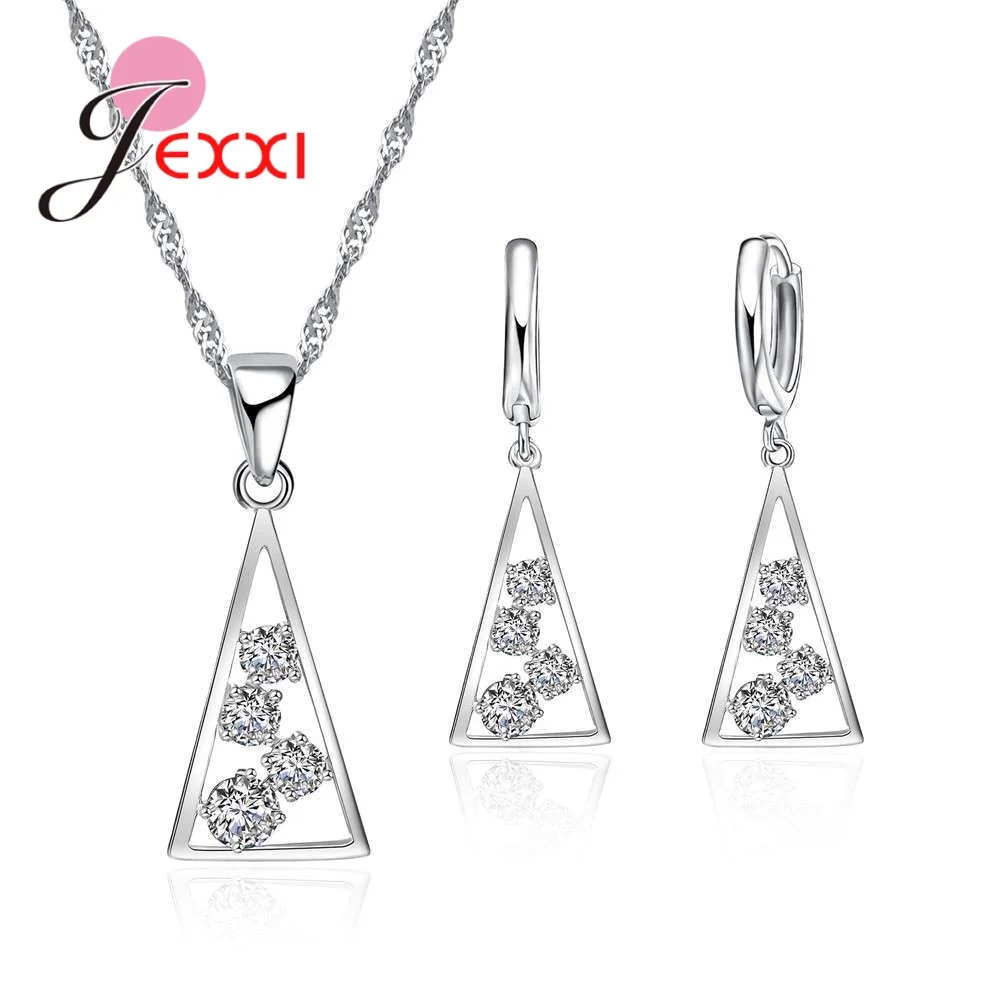 Triangle Shape Women 925 Sterling Silver Cubic Ziron Wedding Jewelry Sets Luxury Party Choker Necklace Earrings Set Girl | Украшения и