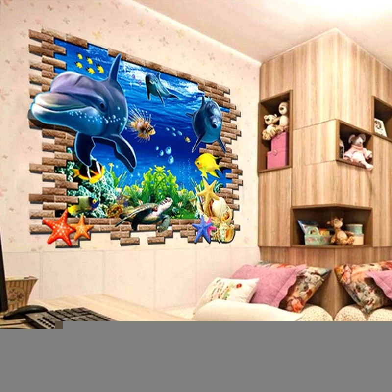 3D Blue Sea World Dolphin Removable Wall Sticker Wallpaper Home Decor | Дом и сад
