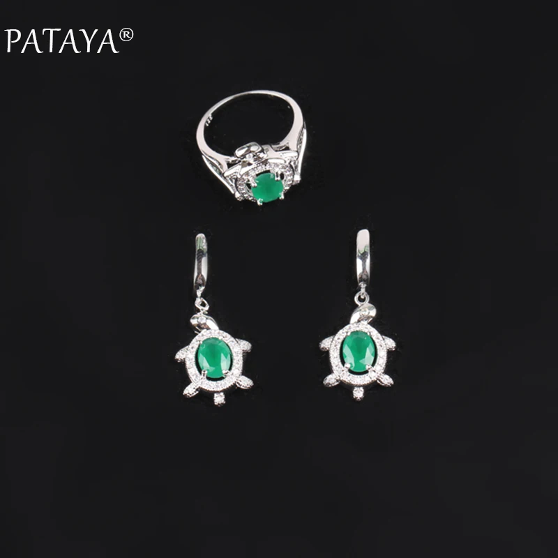 Маленькие серьги PATAYA набор из кольца и сережек настоящего белого золота синего