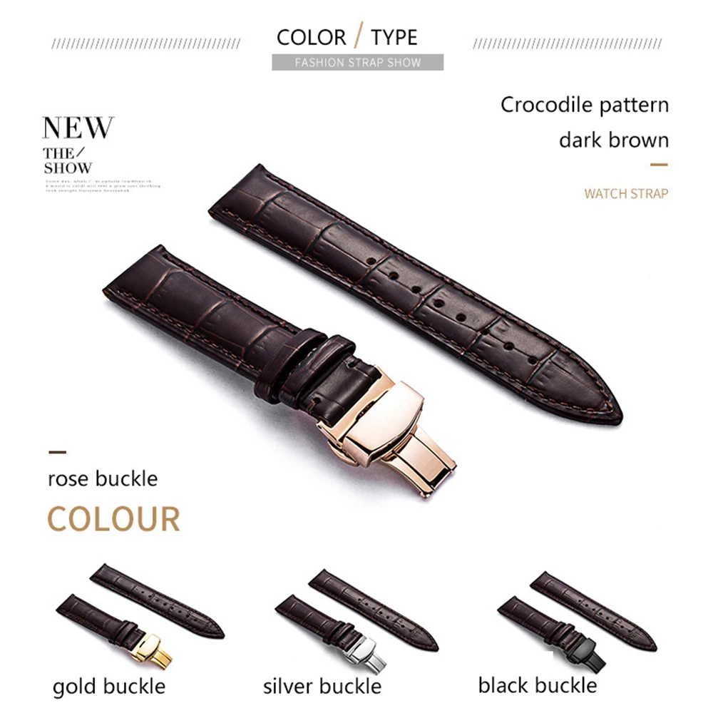 

Crocodile Cowhide Genuine Leather Watchband With Box 16mm/18mm/20mm/22mm Straps Wristwatch Bands Durable Watches Accessories #c
