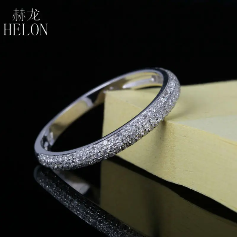 

HELON Diamonds Band Solid 14k White Gold 0.32ct 100% Genuine Natural Diamonds Engagement Ring Women Wedding Party Gift Jewelry