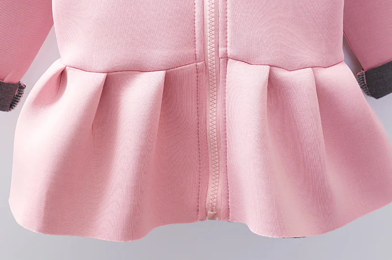 Baby Girl Rabbit Hooded Cotton Jacket for Autumn Spring Kid Space Outwear Pink and Grey 2 Colors | Детская одежда и обувь
