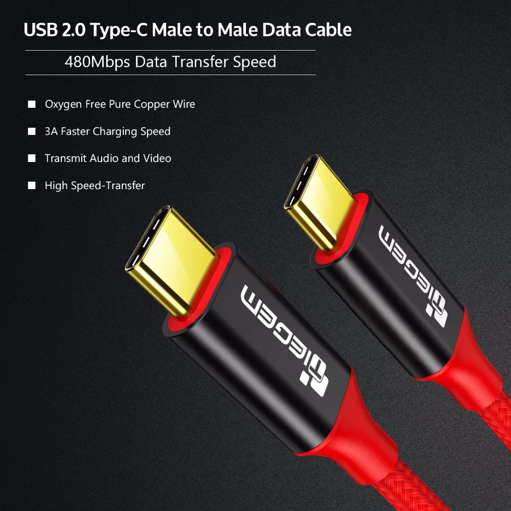 TIEGEM 3,3 фута USB 2,0 type C Мужской кабель type-C Мужской USB-C кабель для быстрой зарядки для нового MacBook Nexus 5X/6 P, OnePlus 2, ZUK Z1
