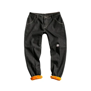 Мужская одежда, новинка 2018, зимние свободные повседневные Прямые брюки XL с бархатной подкладкой, теплые мужские черные джинсы