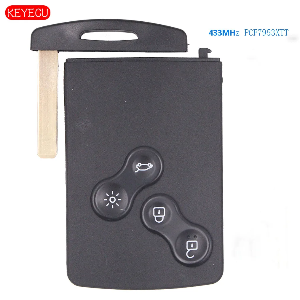 

Keyecu Smart Card Remote Key With 4 Button 433MHz PCF7953XTT Chip Fob for Renault Clio4